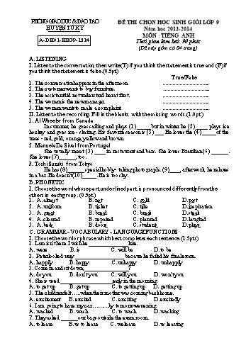 Đề thi chọn học sinh giỏi môn Tiếng Anh Lớp 9 - Năm học 2013-2014 - Phòng GD&ĐT Tứ Kỳ (Kèm đáp án + file nghe)