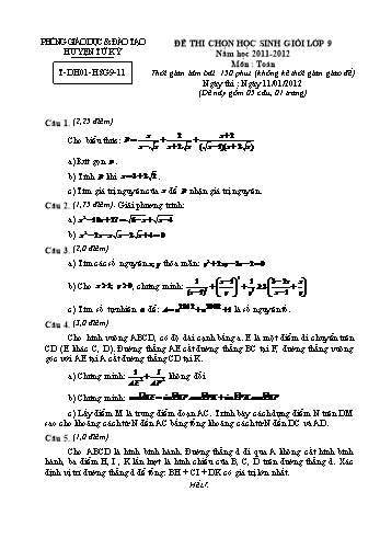 Đề thi chọn học sinh giỏi môn Toán Lớp 9 - Năm học 2011-2012 - Phòng GD&ĐT Tứ Kỳ (Có đáp án)