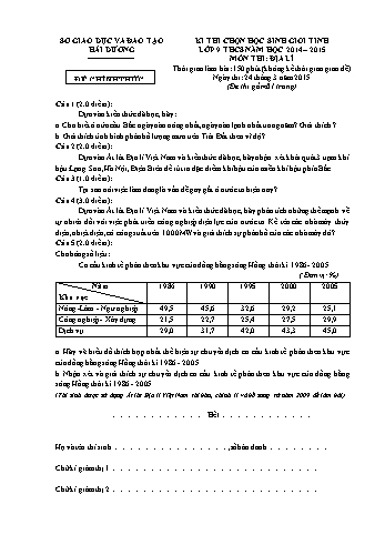 Đề thi chọn học sinh giỏi Tỉnh môn Địa lí Lớp 9 THCS - Năm học 2014-2015 - Sở GD&ĐT Hải Dương (Có đáp án)