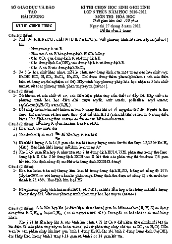 Đề thi chọn học sinh giỏi Tỉnh môn Hóa học Lớp 9 THCS - Năm học 2010-2011 - Sở GD&ĐT Hải Dương (Có đáp án)