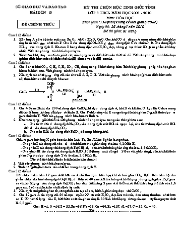 Đề thi chọn học sinh giỏi Tỉnh môn Hóa học Lớp 9 THCS - Năm học 2009-2010 - Sở GD&ĐT Hải Dương (Có đáp án)