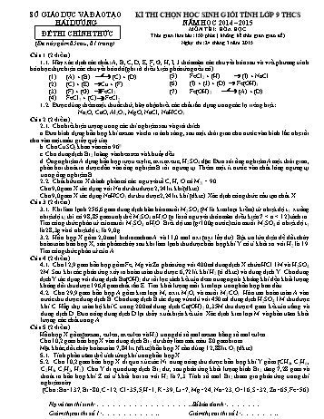 Đề thi chọn học sinh giỏi Tỉnh môn Hóa học Lớp 9 THCS - Năm học 2014-2015 - Sở GD&ĐT Hải Dương (Có đáp án)