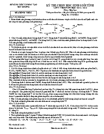 Đề thi chọn học sinh giỏi Tỉnh môn Hóa học Lớp 9 THCS - Năm học 2012-2013 - Sở GD&ĐT Hải Dương (Có đáp án)