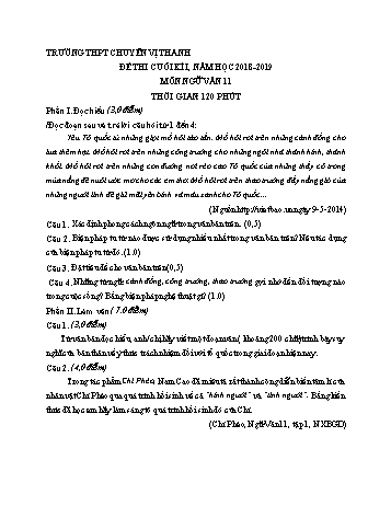 Đề thi cuối kì I môn Ngữ Văn Lớp 11 - Năm học 2018-2019 - Trường THPT Chuyên Vị Thanh (Có đáp án)