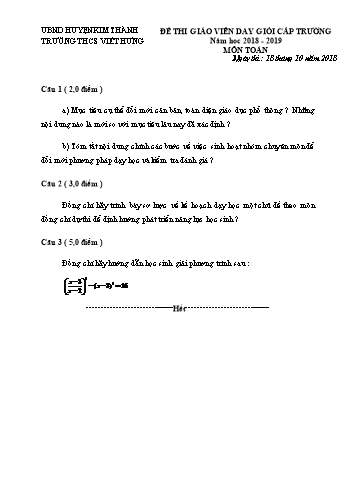 Đề thi giáo viên dạy giỏi cấp Trường môn Toán Lớp 9 - Năm học 2018-2019 - Trường THCS Việt Hưng (Có đáp án)