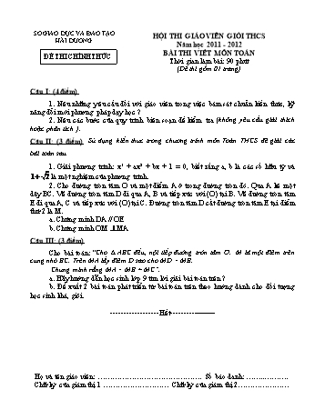 Đề thi giáo viên dạy giỏi môn Toán Khối THCS - Năm học 2011-2012 - Sở GD&ĐT Hải Dương (Có đáp án)