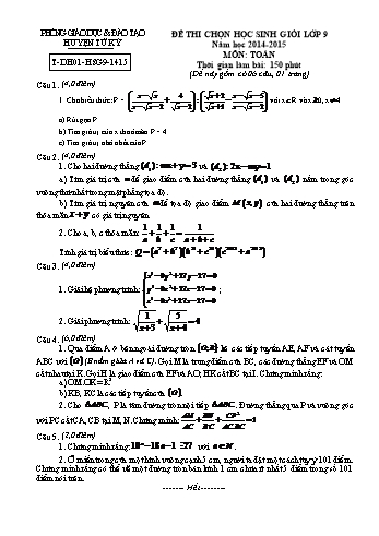 Đề thi học sinh giỏi môn Toán Lớp 9 - Năm học 2014-2015 - Phòng GD&ĐT Tứ Kỳ (Có đáp án)