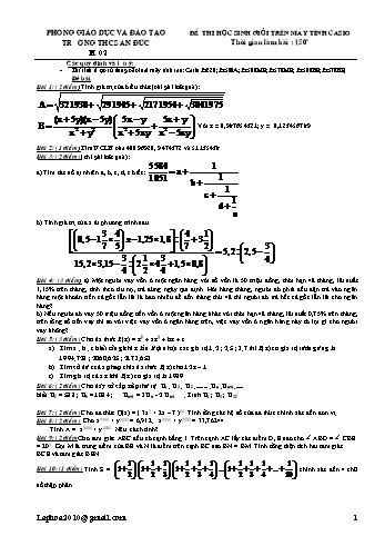 Đề thi học sinh giỏi trên máy tính Casio Lớp 9 - Đề số 2 - Năm học 2009-2010 - Trường THCS An Đức (Có đáp án)