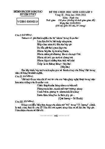 Đề thi học sinh giỏi vòng II môn Ngữ Văn Lớp 9 - Đề 2 - Năm học 2010-2011 - Phòng GD&ĐT Tứ Kỳ (Có đáp án)