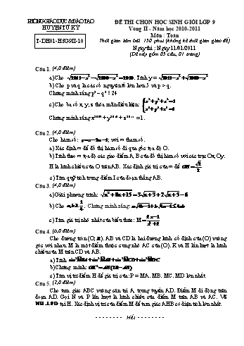 Đề thi học sinh giỏi vòng II môn Toán Lớp 9 - Đề 1 - Năm học 2010-2011 - Phòng GD&ĐT Tứ Kỳ (Có đáp án)