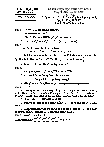 Đề thi học sinh giỏi vòng II môn Toán Lớp 9 - Đề 2 - Năm học 2010-2011 - Phòng GD&ĐT Tứ Kỳ (Có đáp án)