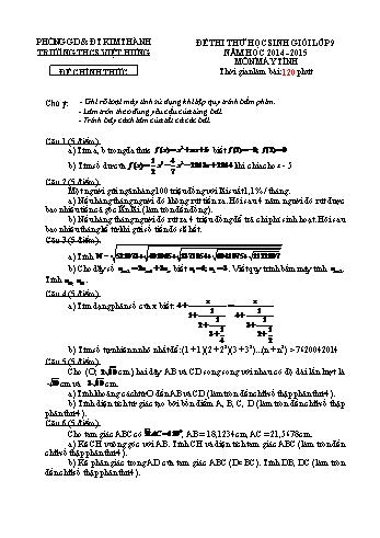 Đề thi thử học sinh giỏi Casio Lớp 9 - Năm học 2014-2015 - Trường THCS Việt Hưng (Có đáp án)