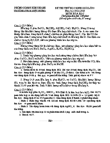 Đề thi thử học sinh giỏi môn Hóa học Lớp 9 - Năm học 2014-2015 - Trường THCS Việt Hưng (Có đáp án)