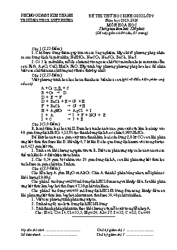 Đề thi thử học sinh giỏi môn Hóa học Lớp 9 - Năm học 2015-2016 - Trường THCS Việt Hưng (Có đáp án)