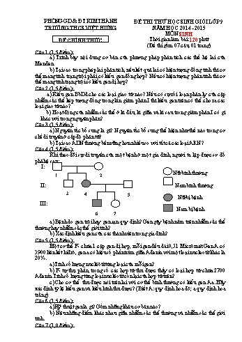 Đề thi thử học sinh giỏi môn Sinh học Lớp 9 - Đợt 1 - Năm học 2014-2015 - Trường THCS Việt Hưng (Có đáp án)