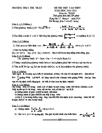 Đề thi thử môn Toán vào Lớp 10 THPT - Năm học 2013-2014 - Trường THCS Thị Trấn (Có đáp án)