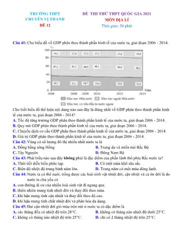 Đề thi thử THPT Quốc gia môn Địa lí năm 2021 - Đề 12 - Trường THPT Chuyên Vị Thanh