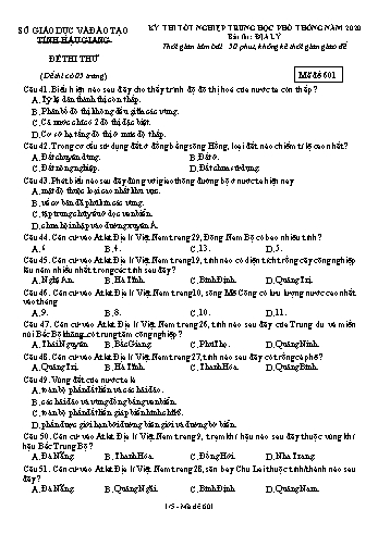 Đề thi thử Tốt nghiệp THPT môn Địa lí năm 2020 - Mã đề: 601 - Sở GD&ĐT Hậu Giang (Kèm đáp án)