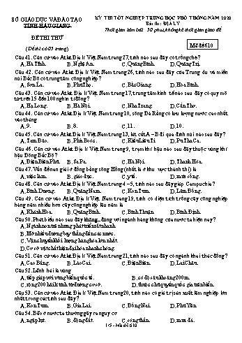 Đề thi thử Tốt nghiệp THPT môn Địa lí năm 2020 - Mã đề: 610 - Sở GD&ĐT Hậu Giang (Kèm đáp án)