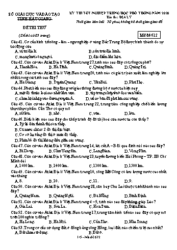 Đề thi thử Tốt nghiệp THPT môn Địa lí năm 2020 - Mã đề: 612 - Sở GD&ĐT Hậu Giang (Kèm đáp án)