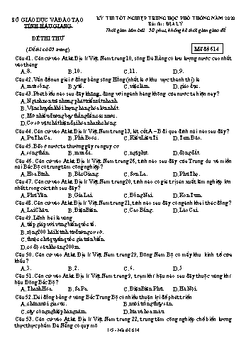 Đề thi thử Tốt nghiệp THPT môn Địa lí năm 2020 - Mã đề: 614 - Sở GD&ĐT Hậu Giang (Kèm đáp án)