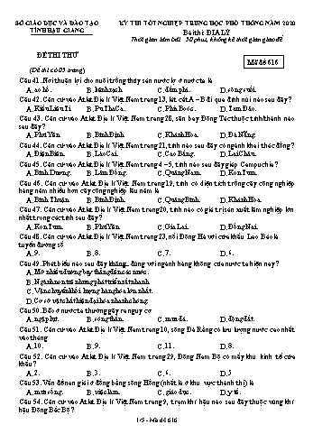 Đề thi thử Tốt nghiệp THPT môn Địa lí năm 2020 - Mã đề: 616 - Sở GD&ĐT Hậu Giang (Kèm đáp án)