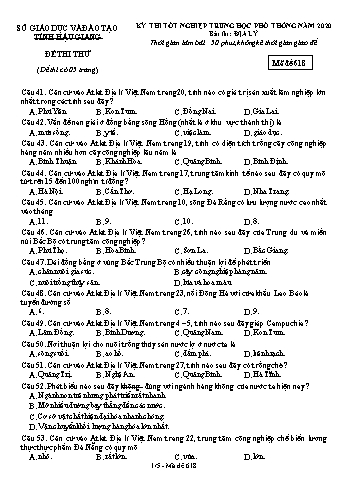 Đề thi thử Tốt nghiệp THPT môn Địa lí năm 2020 - Mã đề: 618 - Sở GD&ĐT Hậu Giang (Kèm đáp án)
