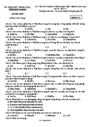 Đề thi thử Tốt nghiệp THPT môn Địa lí năm 2020 - Mã đề: 619 - Sở GD&ĐT Hậu Giang (Kèm đáp án)