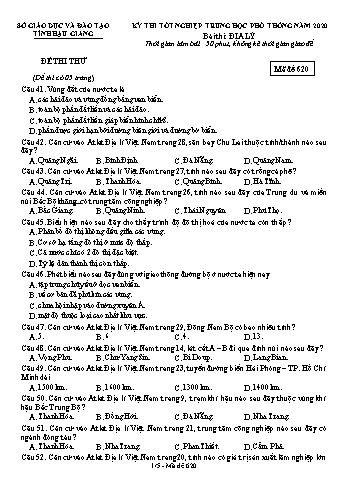 Đề thi thử Tốt nghiệp THPT môn Địa lí năm 2020 - Mã đề: 620 - Sở GD&ĐT Hậu Giang (Kèm đáp án)
