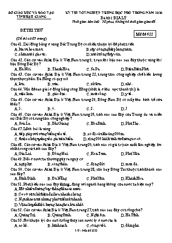 Đề thi thử Tốt nghiệp THPT môn Địa lí năm 2020 - Mã đề: 622 - Sở GD&ĐT Hậu Giang (Kèm đáp án)