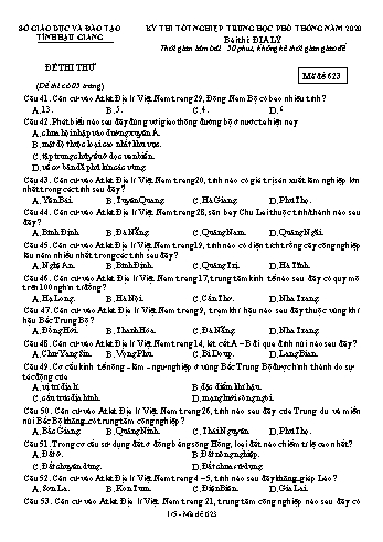 Đề thi thử Tốt nghiệp THPT môn Địa lí năm 2020 - Mã đề: 623 - Sở GD&ĐT Hậu Giang (Kèm đáp án)