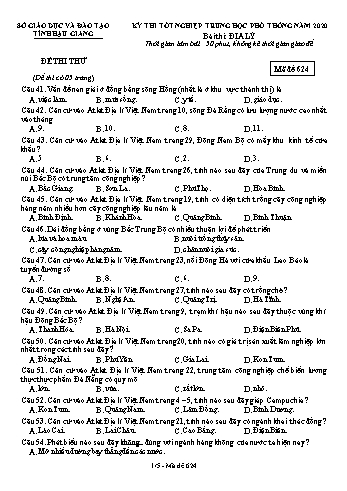 Đề thi thử Tốt nghiệp THPT môn Địa lí năm 2020 - Mã đề: 624 - Sở GD&ĐT Hậu Giang (Kèm đáp án)