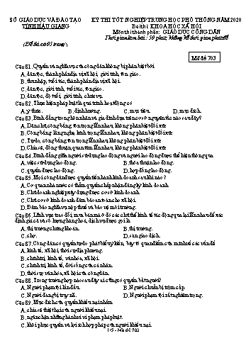 Đề thi thử Tốt nghiệp THPT môn GDCD năm 2020 - Mã đề: 703 - Sở GD&ĐT Hậu Giang (Kèm đáp án)