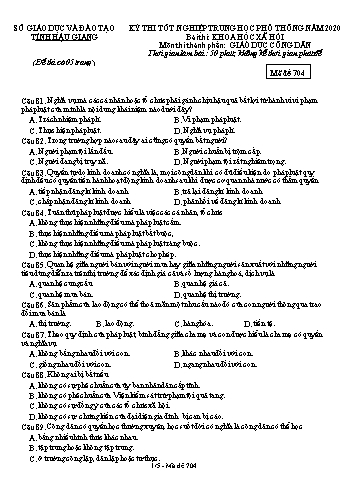 Đề thi thử Tốt nghiệp THPT môn GDCD năm 2020 - Mã đề: 704 - Sở GD&ĐT Hậu Giang (Kèm đáp án)