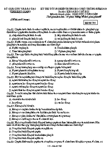 Đề thi thử Tốt nghiệp THPT môn GDCD năm 2020 - Mã đề: 705 - Sở GD&ĐT Hậu Giang (Kèm đáp án)