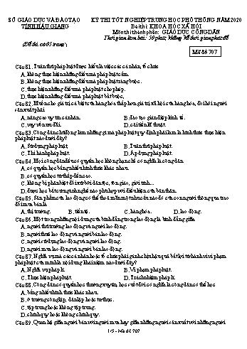 Đề thi thử Tốt nghiệp THPT môn GDCD năm 2020 - Mã đề: 707 - Sở GD&ĐT Hậu Giang (Kèm đáp án)
