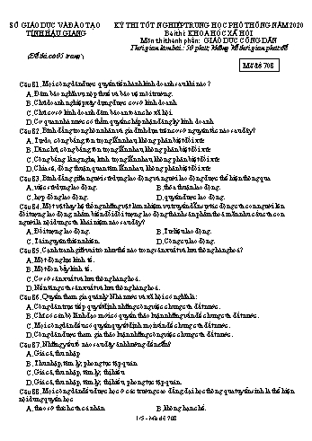 Đề thi thử Tốt nghiệp THPT môn GDCD năm 2020 - Mã đề: 708 - Sở GD&ĐT Hậu Giang (Kèm đáp án)