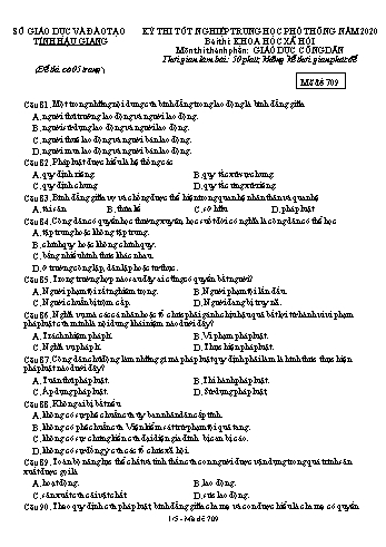 Đề thi thử Tốt nghiệp THPT môn GDCD năm 2020 - Mã đề: 709 - Sở GD&ĐT Hậu Giang (Kèm đáp án)