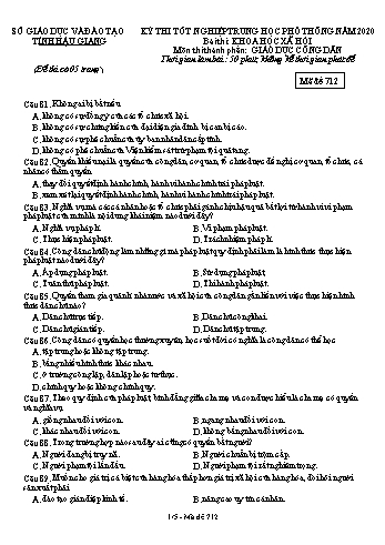 Đề thi thử Tốt nghiệp THPT môn GDCD năm 2020 - Mã đề: 712 - Sở GD&ĐT Hậu Giang (Kèm đáp án)