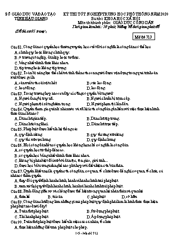 Đề thi thử Tốt nghiệp THPT môn GDCD năm 2020 - Mã đề: 713 - Sở GD&ĐT Hậu Giang (Kèm đáp án)