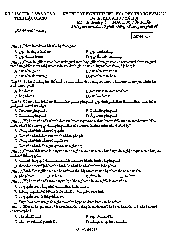 Đề thi thử Tốt nghiệp THPT môn GDCD năm 2020 - Mã đề: 717 - Sở GD&ĐT Hậu Giang (Kèm đáp án)