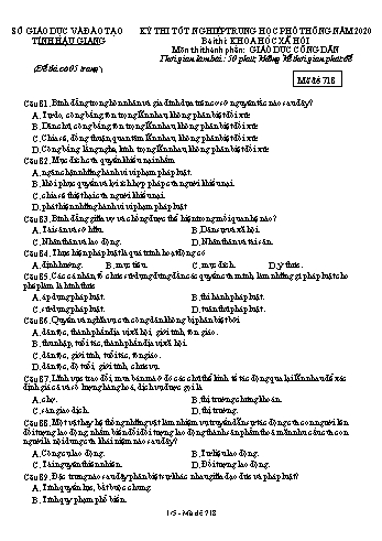 Đề thi thử Tốt nghiệp THPT môn GDCD năm 2020 - Mã đề: 718 - Sở GD&ĐT Hậu Giang (Kèm đáp án)