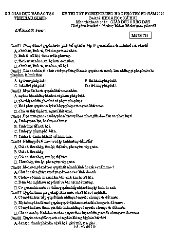 Đề thi thử Tốt nghiệp THPT môn GDCD năm 2020 - Mã đề: 719 - Sở GD&ĐT Hậu Giang (Kèm đáp án)
