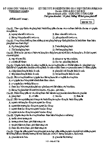 Đề thi thử Tốt nghiệp THPT môn GDCD năm 2020 - Mã đề: 720 - Sở GD&ĐT Hậu Giang (Kèm đáp án)