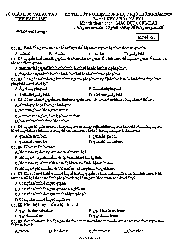 Đề thi thử Tốt nghiệp THPT môn GDCD năm 2020 - Mã đề: 723 - Sở GD&ĐT Hậu Giang (Kèm đáp án)