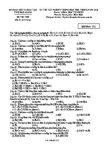 Đề thi thử Tốt nghiệp THPT môn Hóa học năm 2020 - Mã đề: 311 - Sở GD&ĐT Hậu Giang (Kèm đáp án)