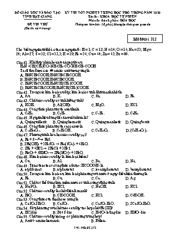 Đề thi thử Tốt nghiệp THPT môn Hóa học năm 2020 - Mã đề: 312 - Sở GD&ĐT Hậu Giang (Kèm đáp án)