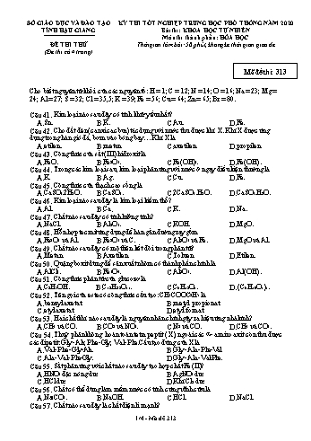 Đề thi thử Tốt nghiệp THPT môn Hóa học năm 2020 - Mã đề: 313 - Sở GD&ĐT Hậu Giang (Kèm đáp án)