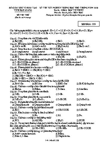 Đề thi thử Tốt nghiệp THPT môn Hóa học năm 2020 - Mã đề: 320 - Sở GD&ĐT Hậu Giang (Kèm đáp án)