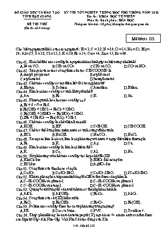 Đề thi thử Tốt nghiệp THPT môn Hóa học năm 2020 - Mã đề: 321 - Sở GD&ĐT Hậu Giang (Kèm đáp án)